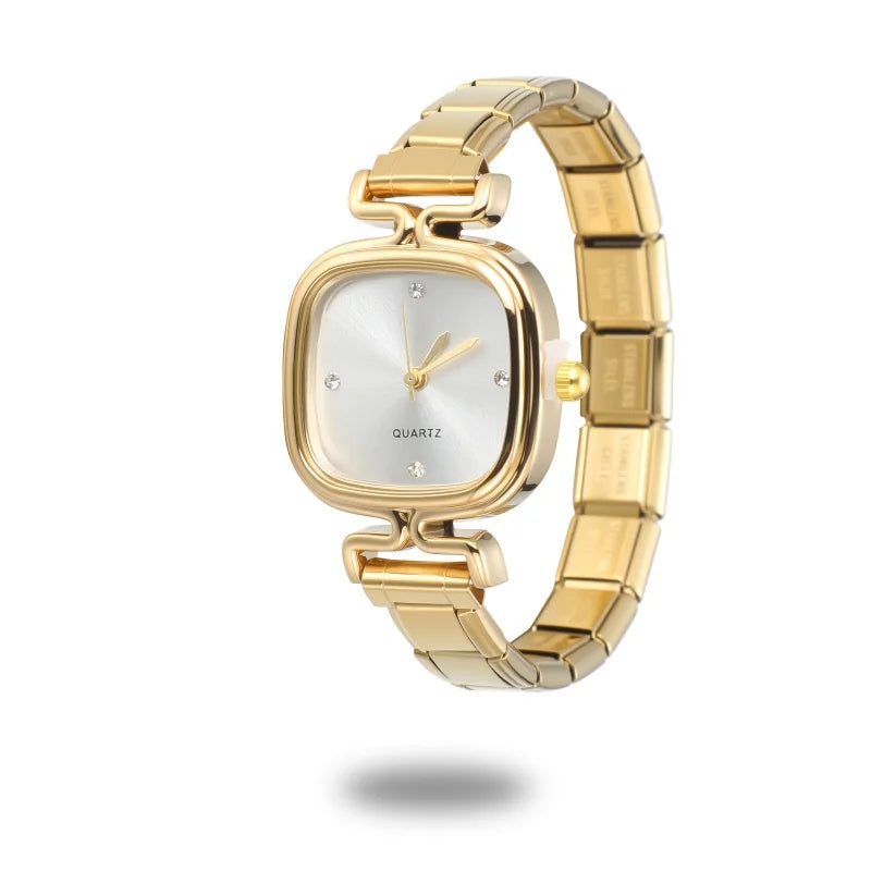 1PC Fashion Stainless Steel Round and Square Simple Watch Bracelet Bangle for Friend Birthday Men's Women's DIY Jewelry Gifts