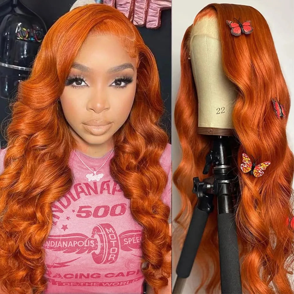 Ginger Human Hair Wig Body Wave Frontal Wig 13X6 Human Hair 30 Inch Lace Front Wigs Colored Brazilian Hair For Women 200 Density