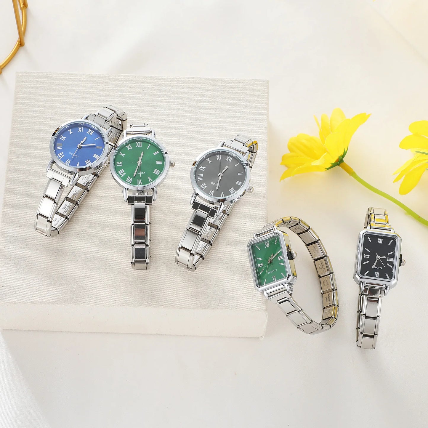 1PC Fashion Stainless Steel Round and Square Simple Watch Bracelet Bangle for Friend Birthday Men's Women's DIY Jewelry Gifts