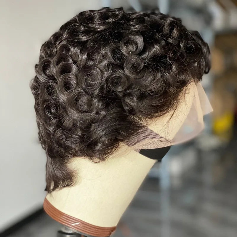 Premium Curly Pixie Cut 13X4 Lace Frontal Wig 150% Density Short Wave Bob Human Hair Wigs for Women Natural Color 6Inches