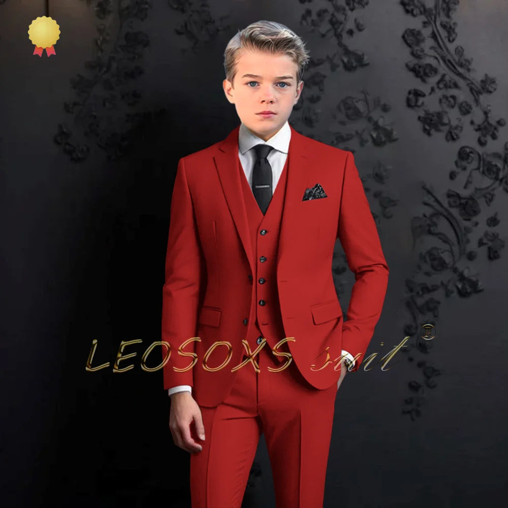 Boys formal suit 3 piece suit, custom notch lapel party wedding (jacket + vest + pants) elegant suit for children aged 2~16