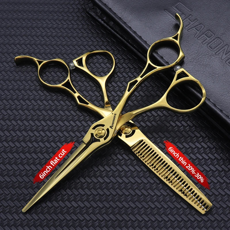 Damascus Hairdressing scissors Gold Professional 6 '' Flower screw haircut thinning barber tools shears hair cutting scissors