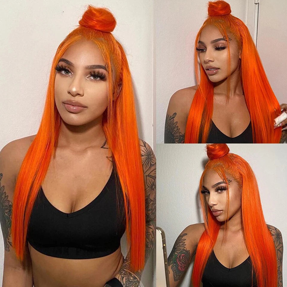13x4 Orange Ginger Straight Lace Front Wigs Pre Plucked 350 Brazilian Human Hair Wig Female Sale 13x6 Ginger HD Lace Frontal Wig