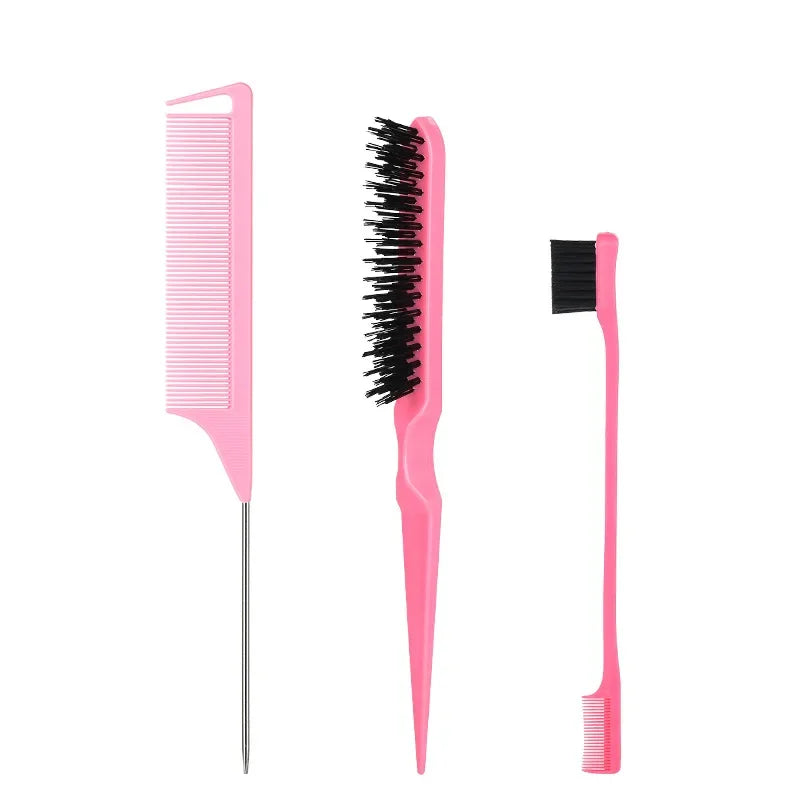 3Pcs Slick Back Hair Brush Set Bristle Hair Brush Brush Teasing Comb for Women Black Hair