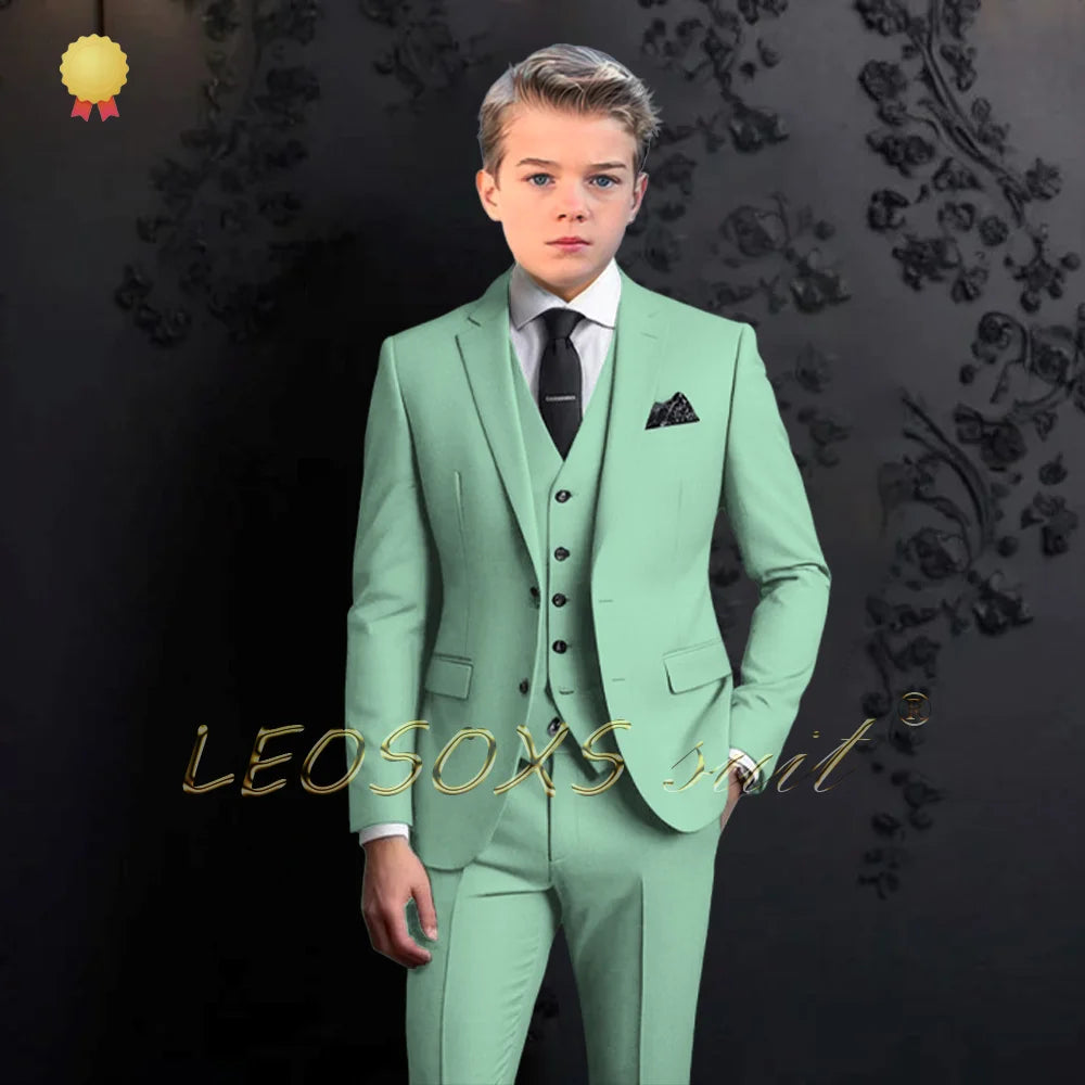Boys formal suit 3 piece suit, custom notch lapel party wedding (jacket + vest + pants) elegant suit for children aged 2~16