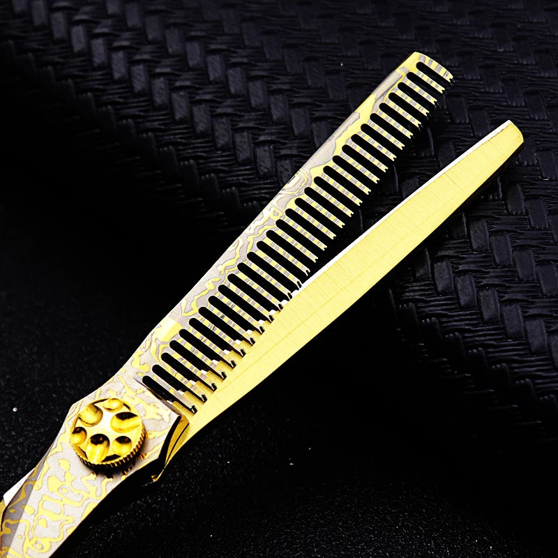 Damascus Hairdressing scissors Gold Professional 6 '' Flower screw haircut thinning barber tools shears hair cutting scissors