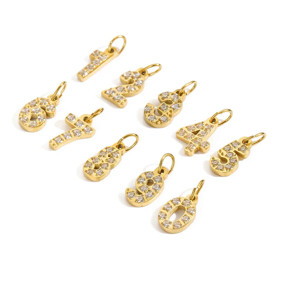 eManco Luxury Zirconia Alphanumeric Pendant Stainless Steel Gold Plated DIY Necklace Wholesale