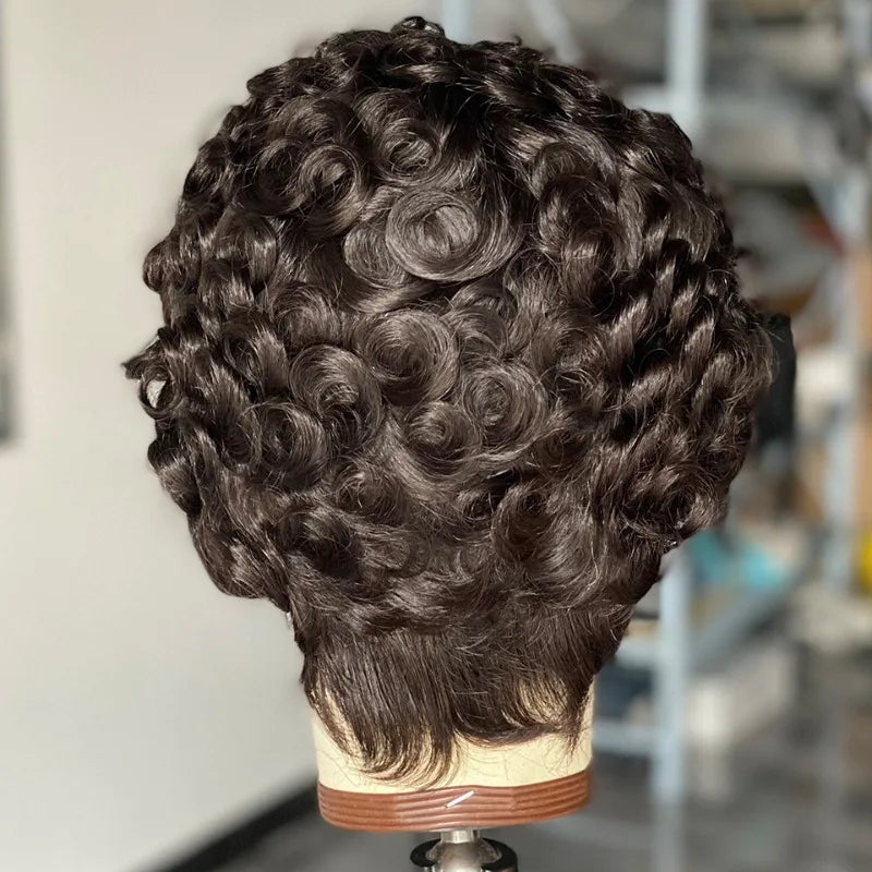 Premium Curly Pixie Cut 13X4 Lace Frontal Wig 150% Density Short Wave Bob Human Hair Wigs for Women Natural Color 6Inches
