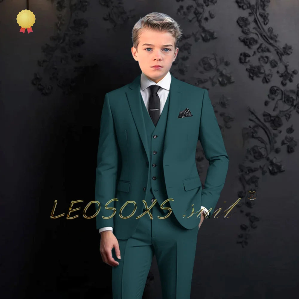 Boys formal suit 3 piece suit, custom notch lapel party wedding (jacket + vest + pants) elegant suit for children aged 2~16