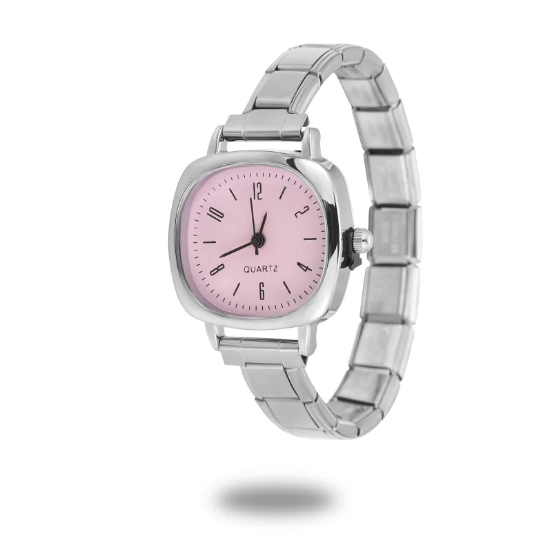 1PC Fashion Stainless Steel Round and Square Simple Watch Bracelet Bangle for Friend Birthday Men's Women's DIY Jewelry Gifts