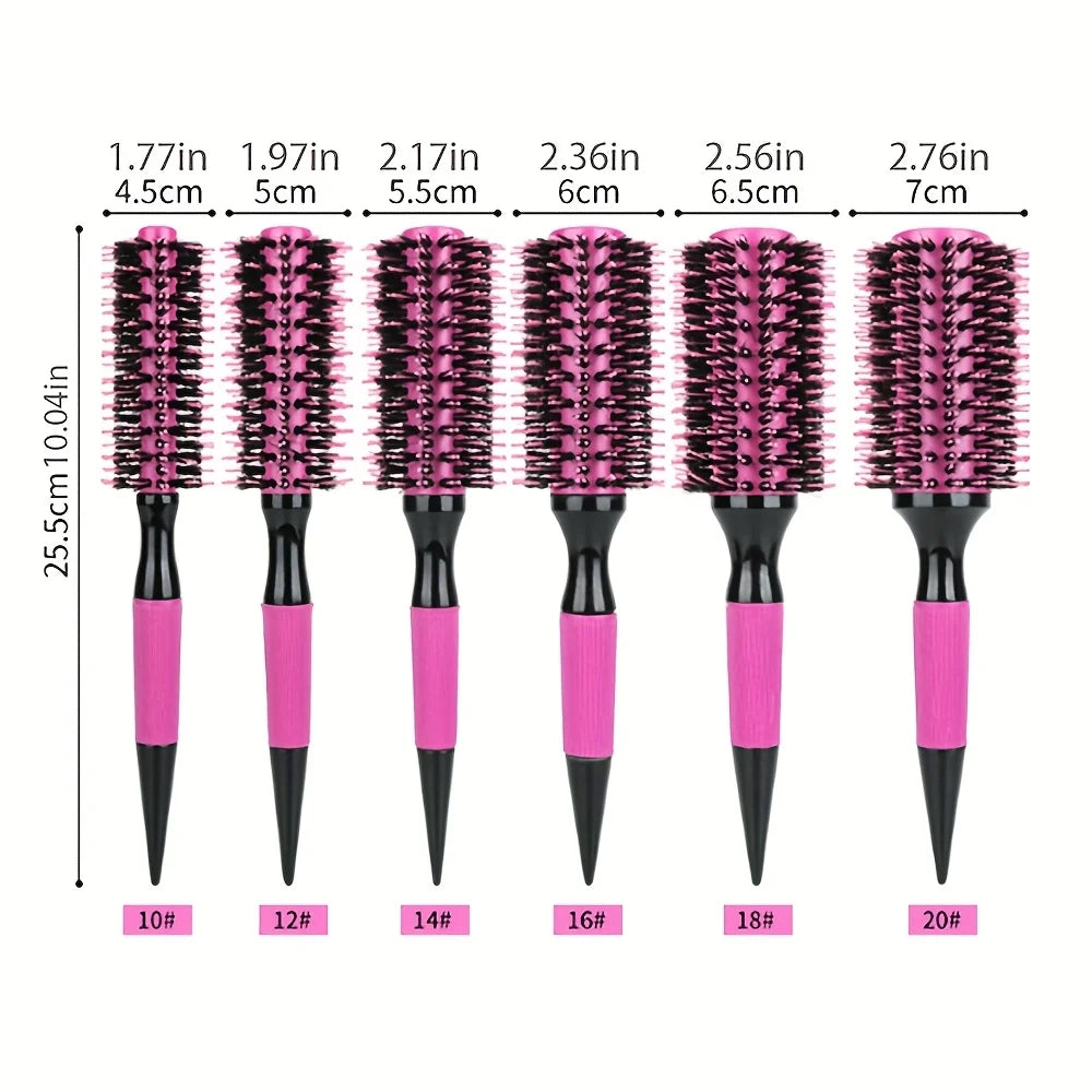 6pcs/ pink aluminum tube roller comb set inner buckle pear hot, high temperature anti-static hair styling comb roller comb