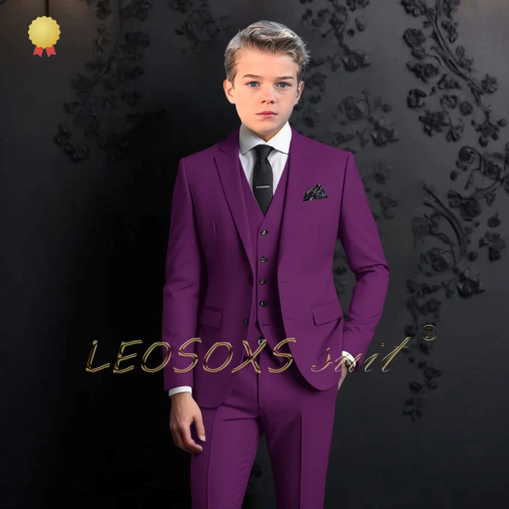 Boys formal suit 3 piece suit, custom notch lapel party wedding (jacket + vest + pants) elegant suit for children aged 2~16