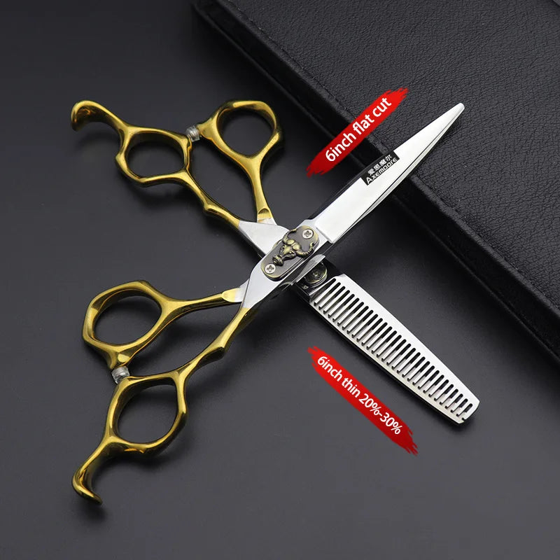 Damascus Hairdressing scissors Gold Professional 6 '' Flower screw haircut thinning barber tools shears hair cutting scissors