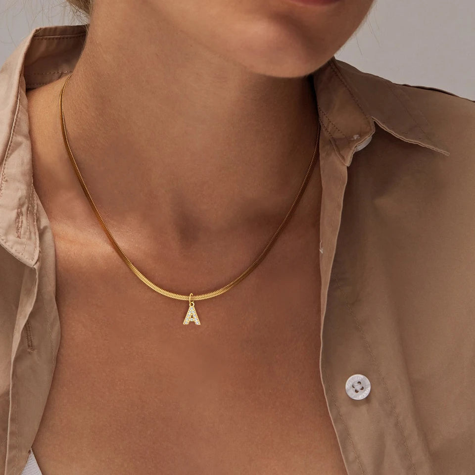 eManco Luxury Zirconia Alphanumeric Pendant Stainless Steel Gold Plated DIY Necklace Wholesale