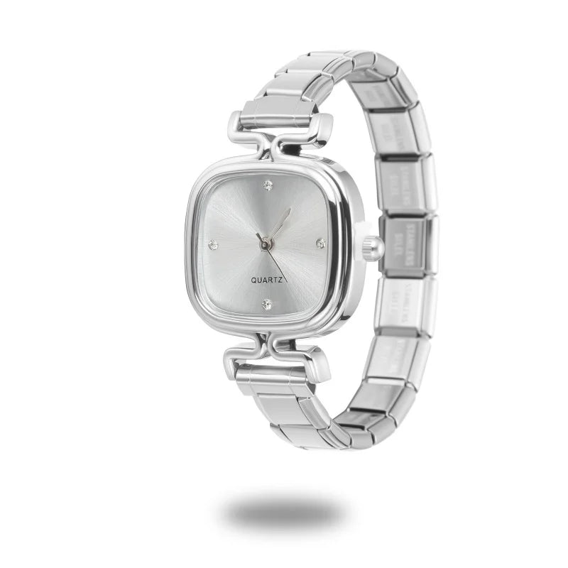 1PC Fashion Stainless Steel Round and Square Simple Watch Bracelet Bangle for Friend Birthday Men's Women's DIY Jewelry Gifts