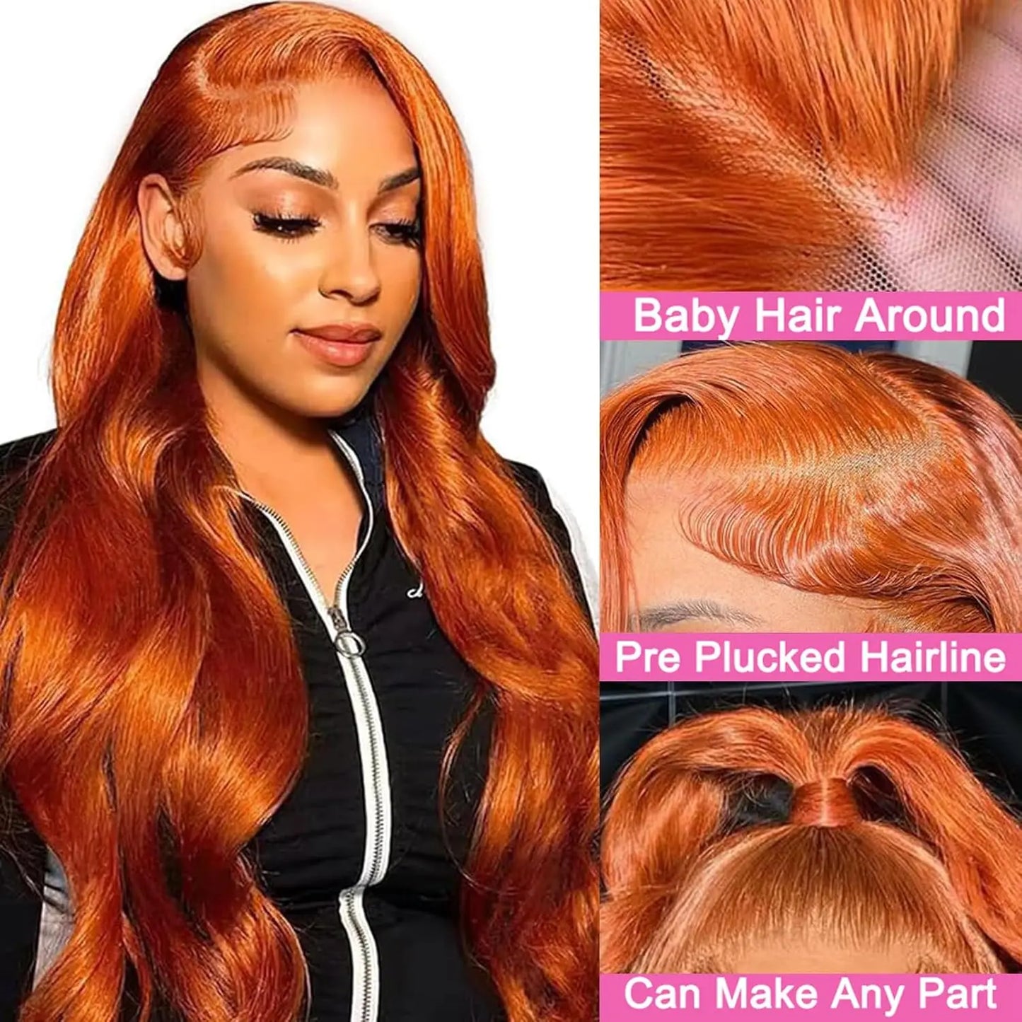 Ginger Orange 13x4 Lace Front Wigs Brazilian Human Hair 200% Density Body Wave Wig 350 Colored Human Hair Wig Pre Plucked
