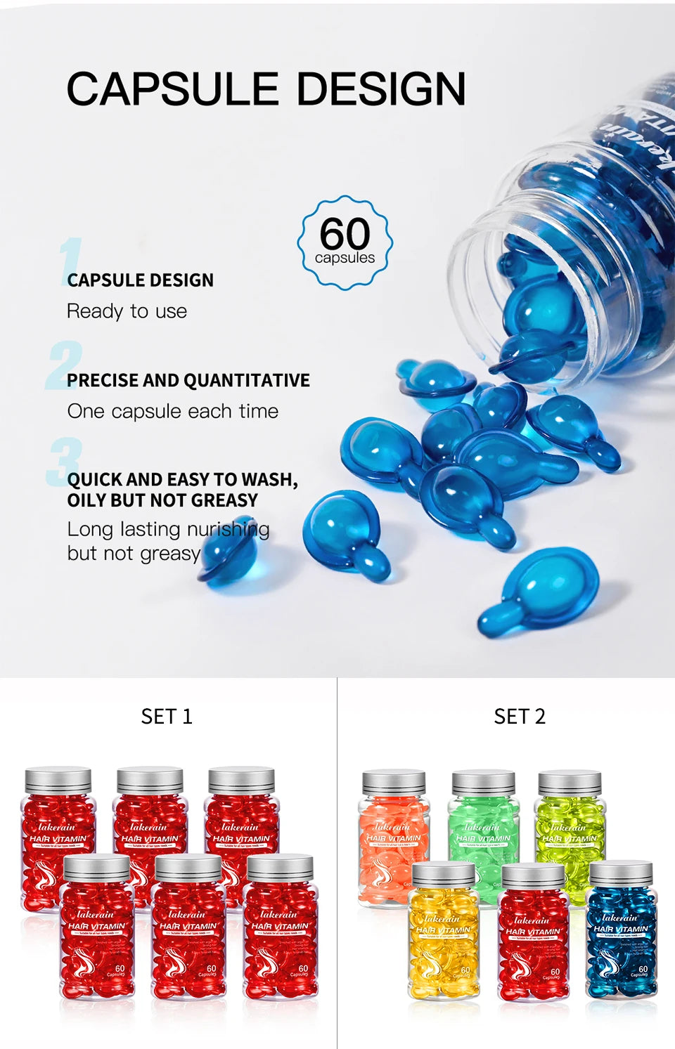 6pcs Moroccan Vitamin Oil Hair Care Essence Damaged Nutrition Repair Hair Splitting Improvement Treatment Products 60 Capsules